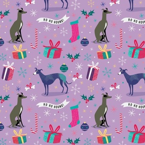 Greyhound Love christmas fabric PURPLE 522 by Mount Vic and Me