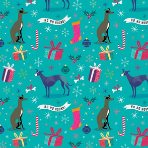 Greyhound Love christmas fabric blue by Mount Vic and Me
