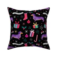 Dachshund christmas fabric black by Mount Vic and Me