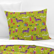 Dachshund christmas fabric green