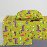 Dachshund christmas fabric green