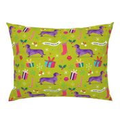 Dachshund christmas fabric green