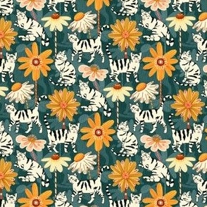Daisy Cats - Teal  (Small Version)