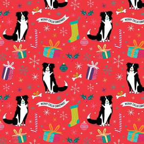 Border Collie christmas fabric red by Mount Vic and Me