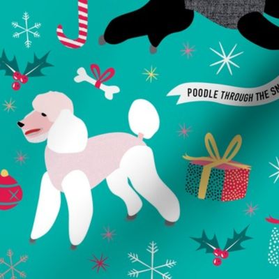 Poodle christmas fabric blue by Mount Vic and Me