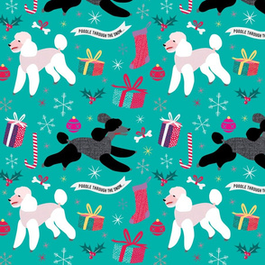Poodle christmas fabric blue by Mount Vic and Me
