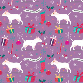 Bull Terrier christmas fabric purple by Mount Vic and Me