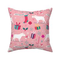 Bull Terrier christmas fabric pink by Mount Vic and Me