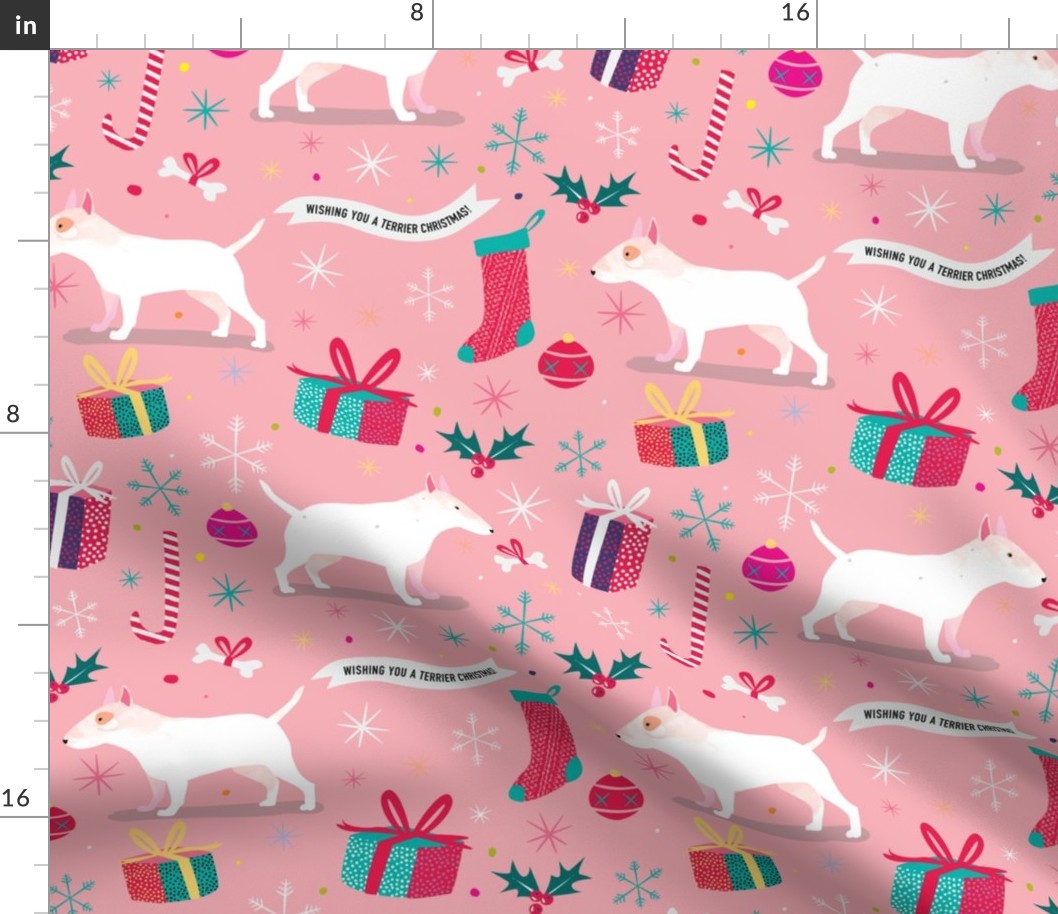 Bull Terrier christmas fabric pink by Mount Vic and Me