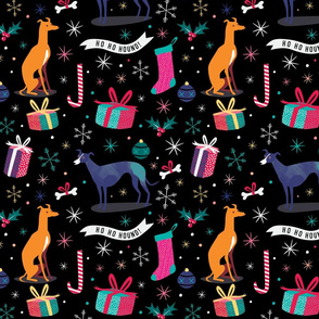 Greyhound Love christmas fabric black by Mount Vic and Me