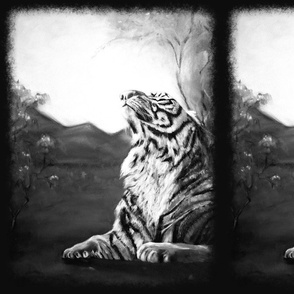 FRAMED TIGER FELINE BW BLACK AND WHITE