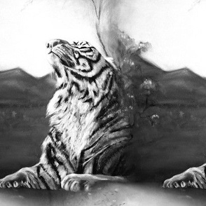 TIGER SUN KISSED SEAMLESS CHALK PASTEL DRAWING BW PAYSMAGE