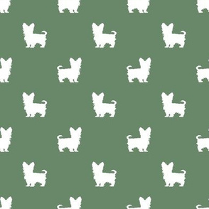 yorkie silhouette fabric -  yorkshire terrier silhouette fabric , dog fabric, dog silhouette fabric - med green