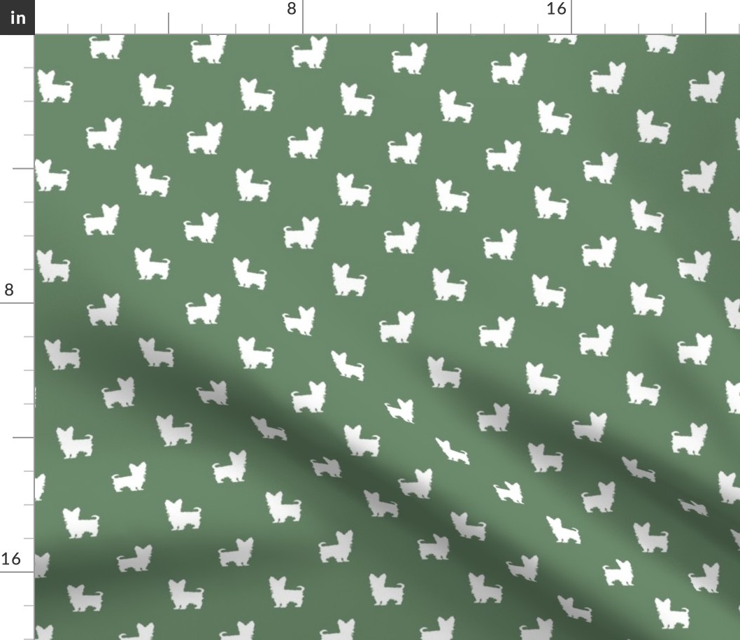 yorkie silhouette fabric -  yorkshire terrier silhouette fabric , dog fabric, dog silhouette fabric - med green