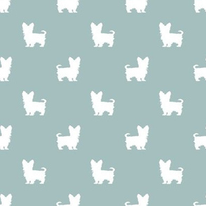 yorkie silhouette fabric -  yorkshire terrier silhouette fabric , dog fabric, dog silhouette fabric - light blue