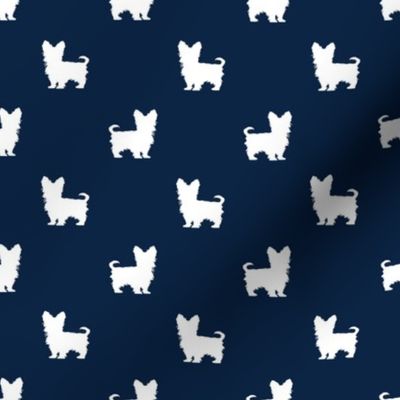 yorkie silhouette fabric -  yorkshire terrier silhouette fabric , dog fabric, dog silhouette fabric - navy