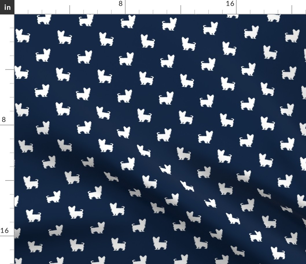 yorkie silhouette fabric -  yorkshire terrier silhouette fabric , dog fabric, dog silhouette fabric - navy