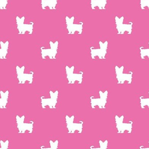 yorkie silhouette fabric -  yorkshire terrier silhouette fabric , dog fabric, dog silhouette fabric - bright pink