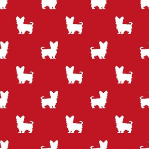 yorkie silhouette fabric -  yorkshire terrier silhouette fabric , dog fabric, dog silhouette fabric - red