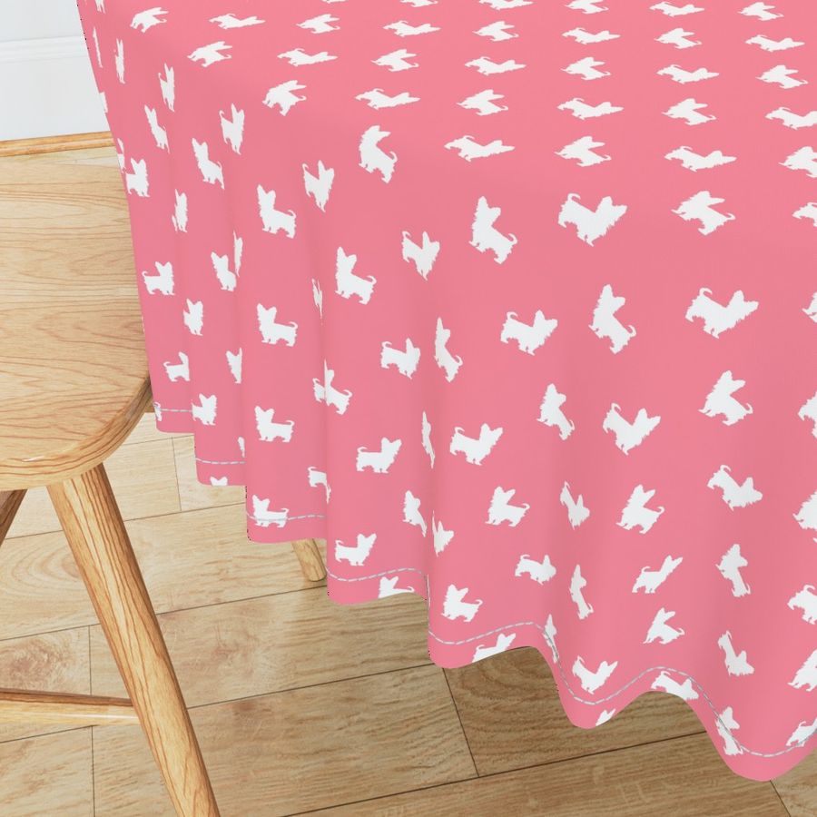 yorkie silhouette fabric -  yorkshire terrier silhouette fabric , dog fabric, dog silhouette fabric - flamingo pink