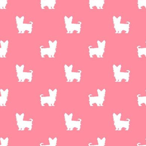 yorkie silhouette fabric -  yorkshire terrier silhouette fabric , dog fabric, dog silhouette fabric - flamingo pink