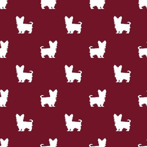 yorkie silhouette fabric -  yorkshire terrier silhouette fabric , dog fabric, dog silhouette fabric - ruby red