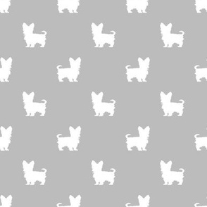 yorkie silhouette fabric -  yorkshire terrier silhouette fabric , dog fabric, dog silhouette fabric - grey