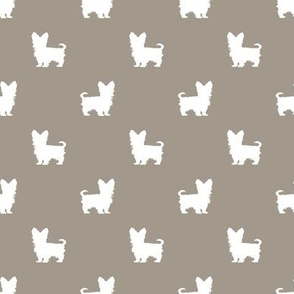 yorkie silhouette fabric -  yorkshire terrier silhouette fabric , dog fabric, dog silhouette fabric -med brown
