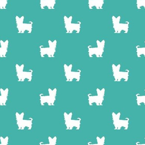 yorkie silhouette fabric -  yorkshire terrier silhouette fabric , dog fabric, dog silhouette fabric - turquoise