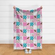 yorkie quilt fabric - cheater quilt fabric, patchwork fabric, yorkshire terrier quilt - pink and turquoise floral