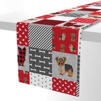 yorkie quilt fabric - cheater quilt fabric, patchwork fabric, yorkshire terrier quilt -  red plaid
