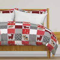 yorkie quilt fabric - cheater quilt fabric, patchwork fabric, yorkshire terrier quilt -  red plaid