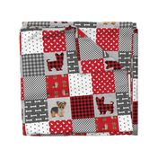 yorkie quilt fabric - cheater quilt fabric, patchwork fabric, yorkshire terrier quilt -  red plaid