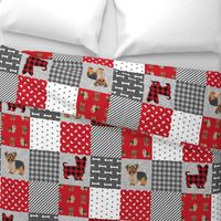 yorkie quilt fabric - cheater quilt fabric, patchwork fabric, yorkshire terrier quilt -  red plaid