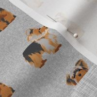 yorkie quilt fabric - cheater quilt fabric, patchwork fabric, yorkshire terrier quilt -  grey plaid
