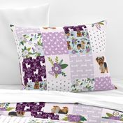 yorkie quilt fabric - cheater quilt fabric, patchwork fabric, yorkshire terrier quilt - purple