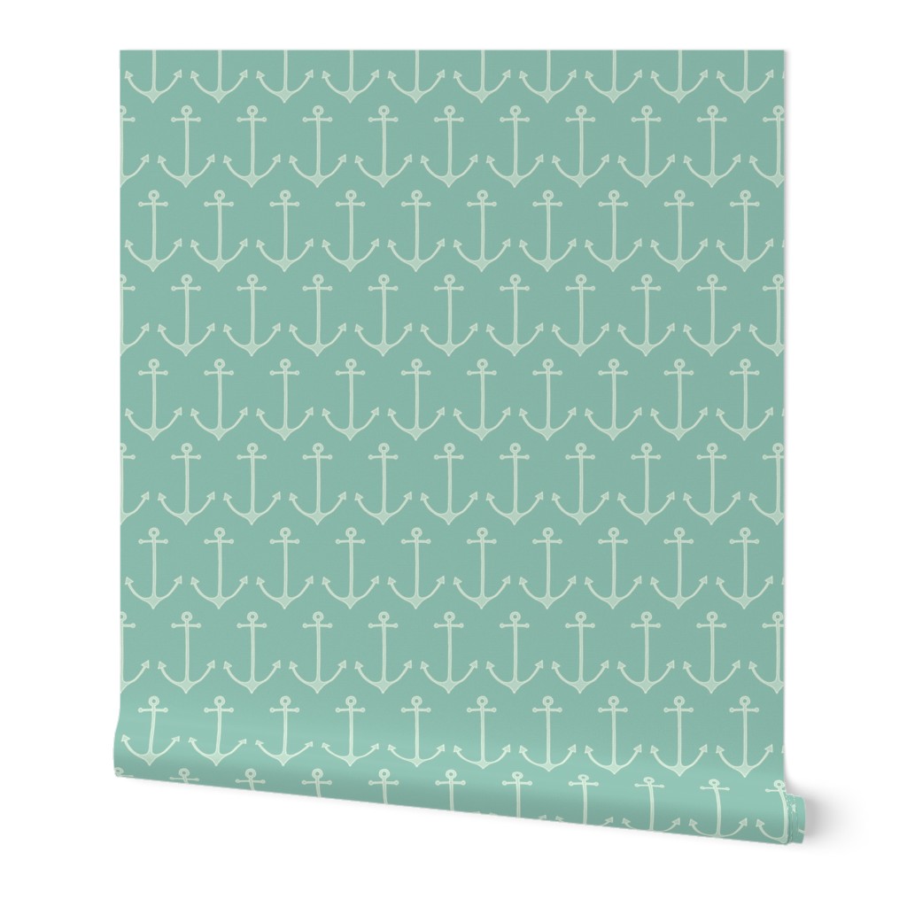 Anchors in sea green by Pippa Shaw