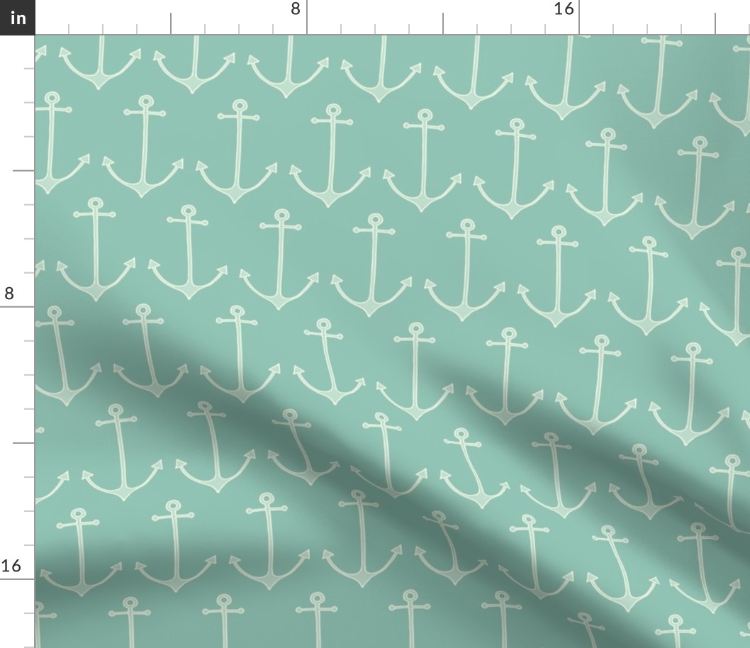 Anchors in sea green by Pippa Shaw