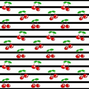 Pin The Cherry on the Stripes / Black & white stripe w/ Red & Green Cherries small scale   