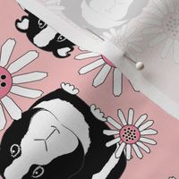 sideways guinea pigs and daisies black and white on pink