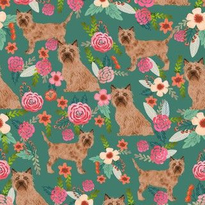red cairn florals fabric - dog floral fabric, cairn terrier fabric, cute dog fabric - green