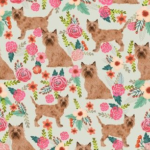 red cairn florals fabric - dog floral fabric, cairn terrier fabric, cute dog fabric - tan