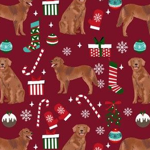 golden retriever christmas fabric - red golden retriever fabric, dog fabric, dog christmas, dog design -  burgundy
