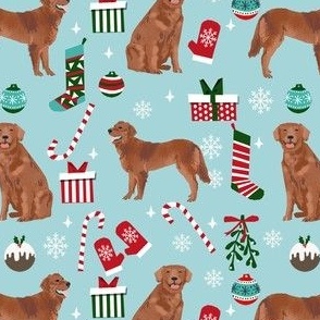 golden retriever christmas fabric - red golden retriever fabric, dog fabric, dog christmas, dog design -  blue