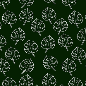 Modern Boho Dark Green Monstera Leaves -Medium 