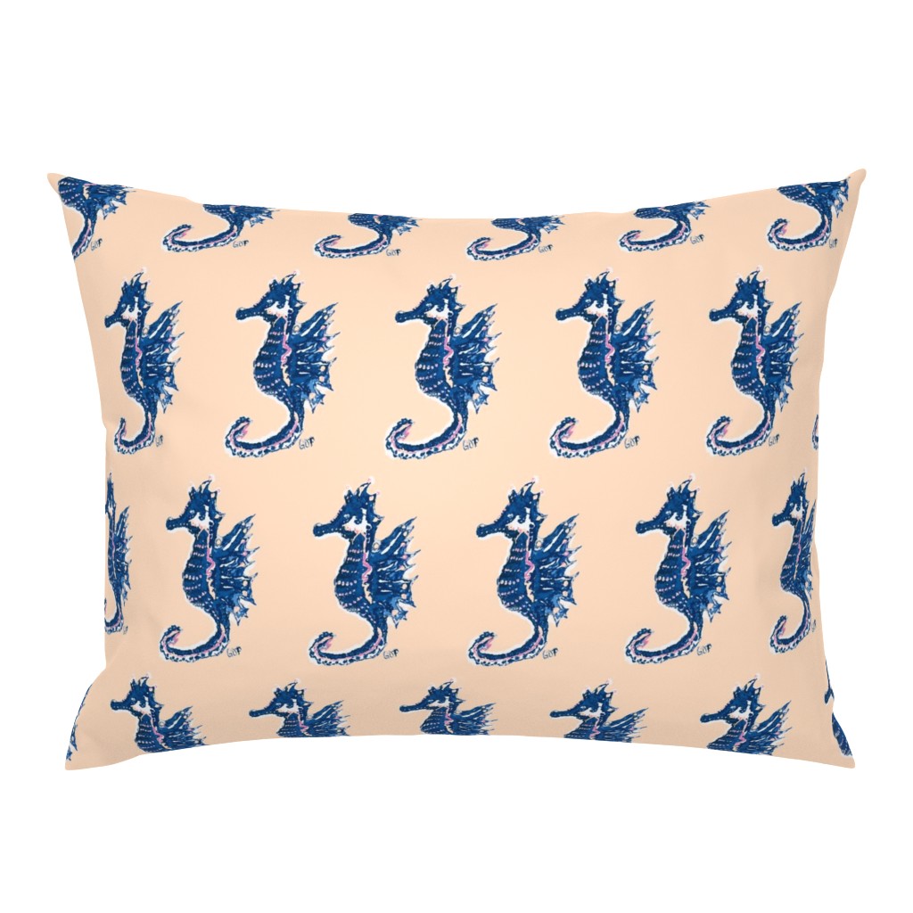 Navy Seahorses on Peach