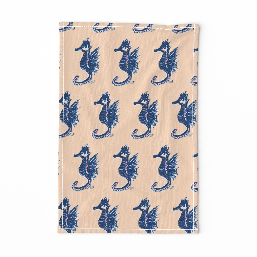 Navy Seahorses on Peach