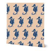 Navy Seahorses on Peach