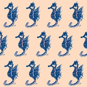 Navy Seahorses on Peach