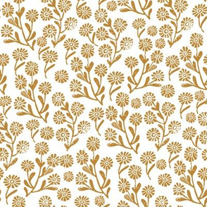 daisies fabric - daisy fabric,  70s fabric, retro fabric, earthy fabric, neutral fabric, warm tones fabric - mustard